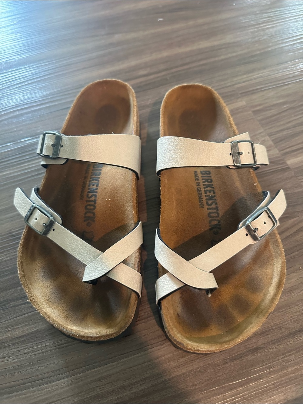 Birkenstock Cream Leather Mayari Buckle Sandals